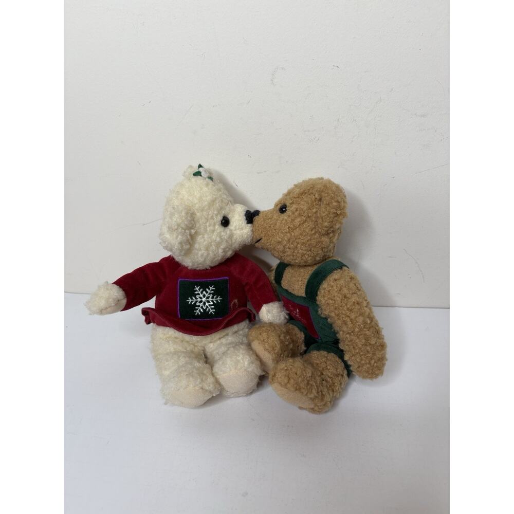 Hallmark Plush Kiss Kiss Mistletoe Bears Pair 10” Magnetic Noses Snowflake
